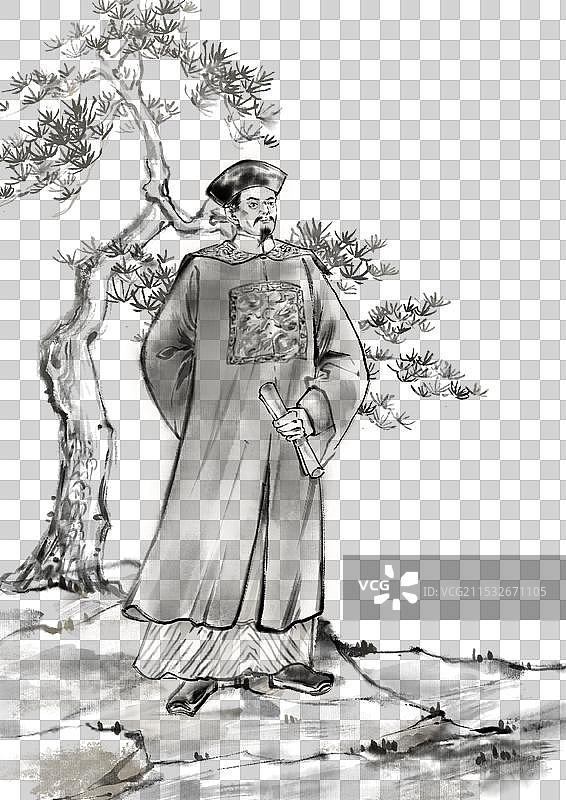 中国传统英雄人物左宗棠奏请建省—国画古风水墨写意工笔国风元素图片素材