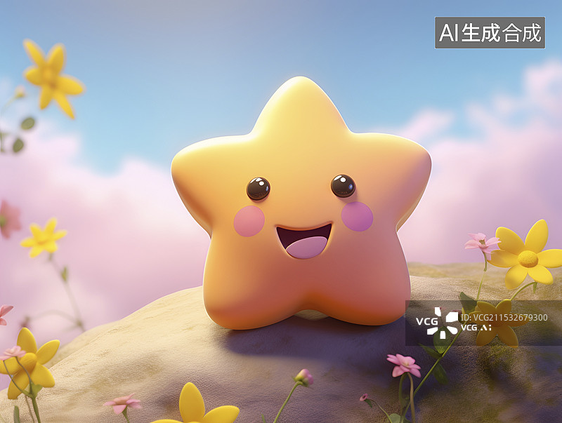 【AI数字艺术】黄色卡通小星星图片素材