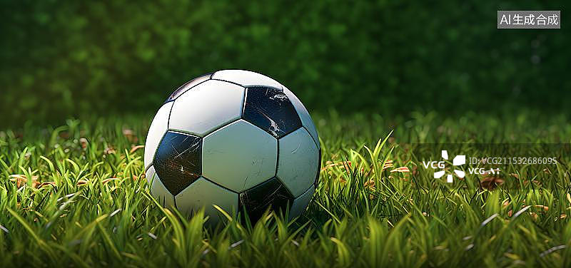 【AI数字艺术】阳光下绿草上的足球图片素材
