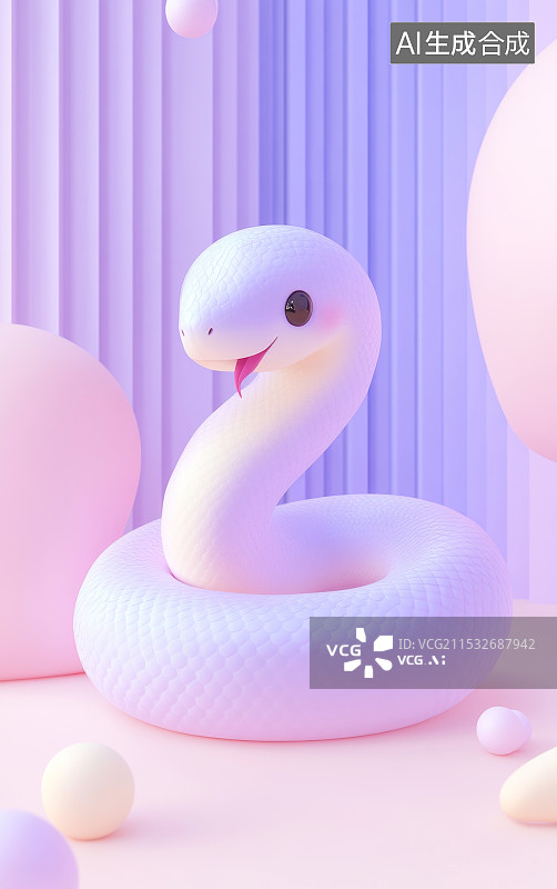 【AI数字艺术】3D可爱的蛇图片素材