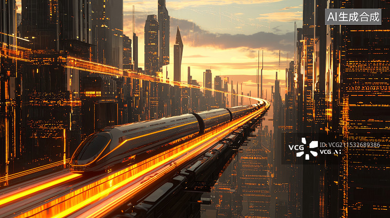 【AI数字艺术】城市未来高科技磁悬浮列车图片素材