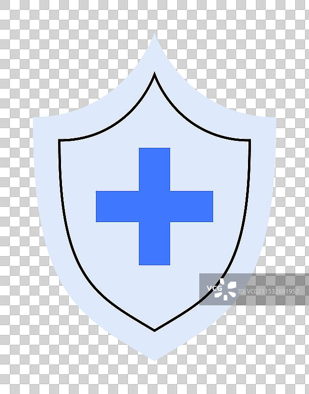 象征健康的蓝色十字架在盾牌内图片素材