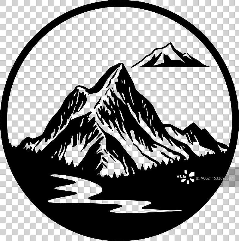 黑白色孤立的山脉图标图片素材