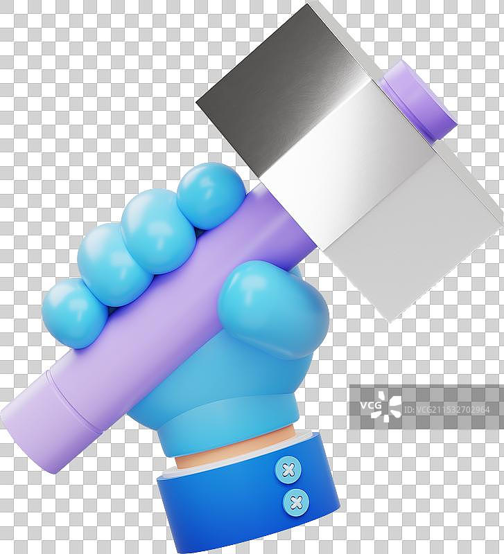 一个戴蓝色手套的手拿着锤子劳动节三维图图片素材