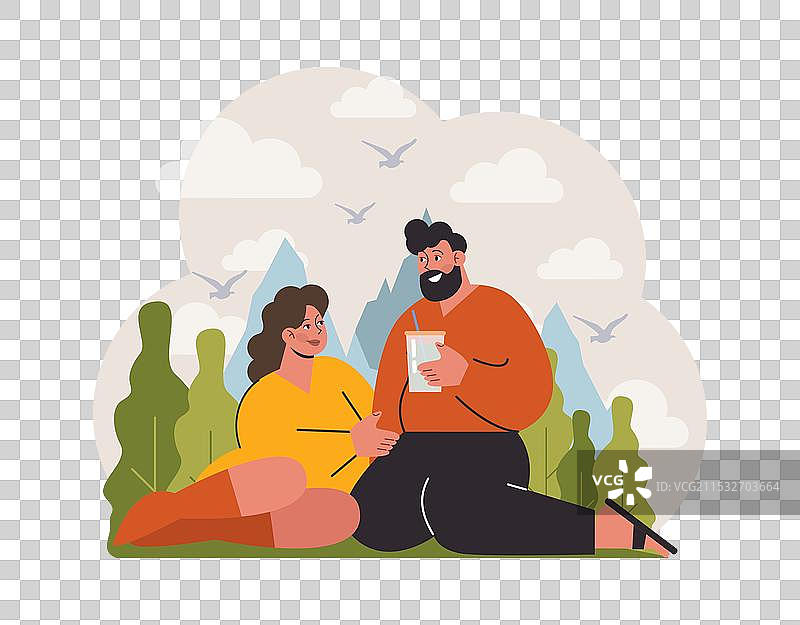 幸福的家庭情侣在户外放松图片素材