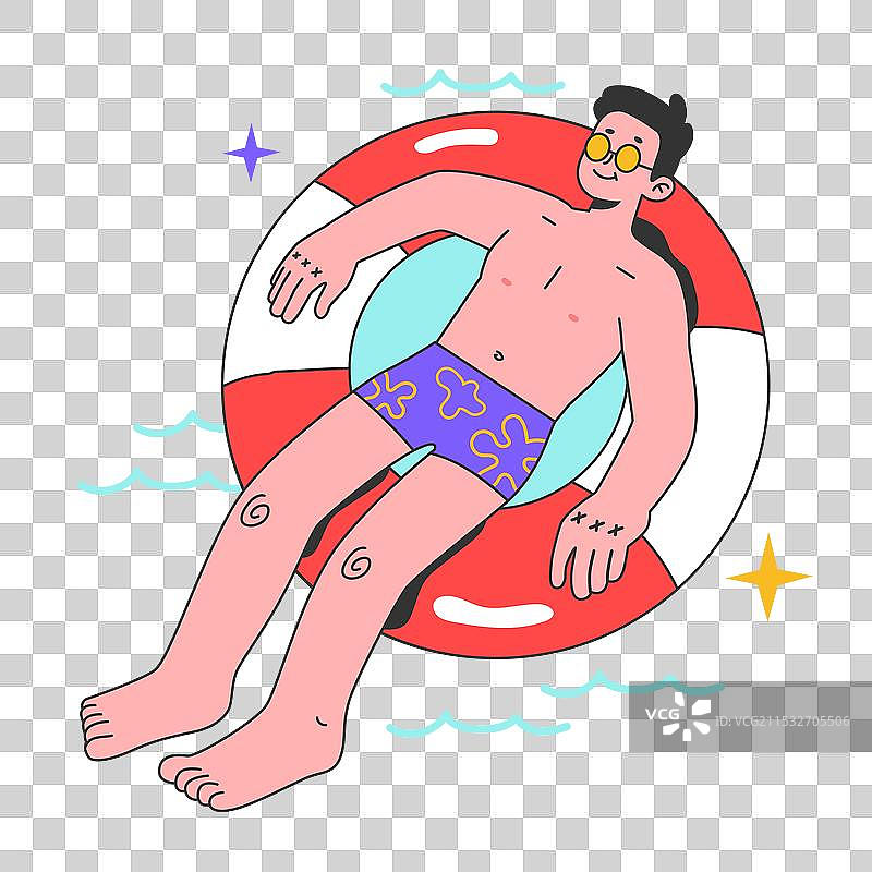 夏季活动，男人在浮筒上游泳图片素材