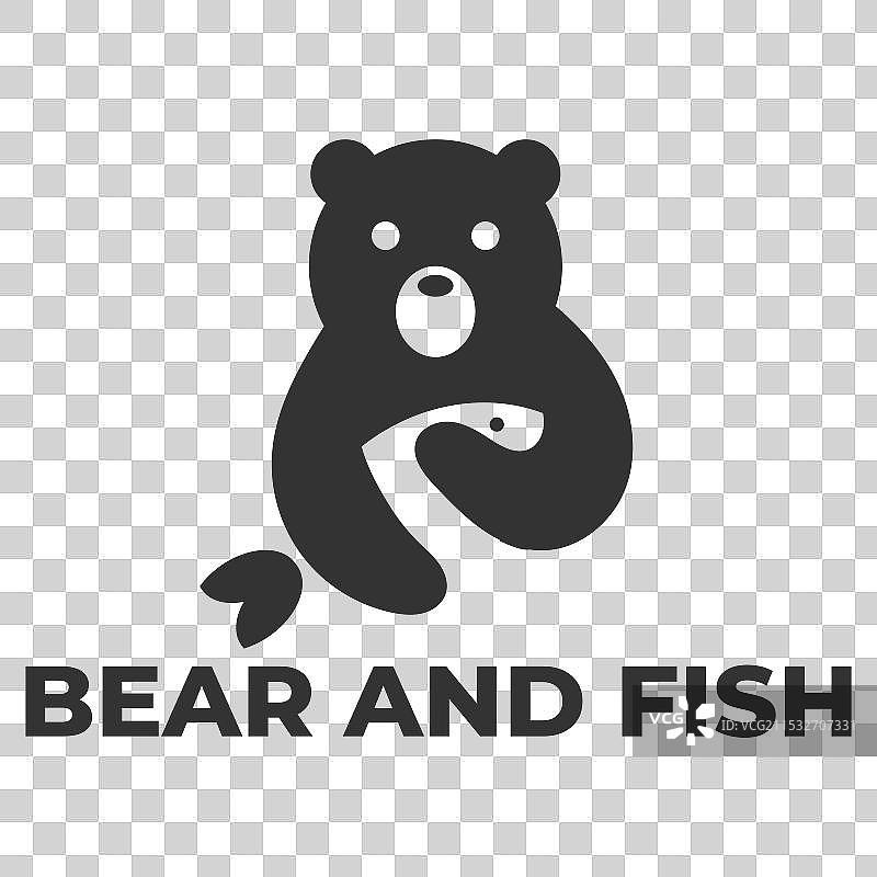 熊与鱼的极简风格标志设计图片素材