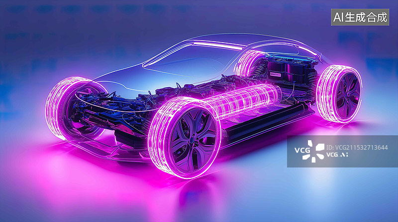 【AI数字艺术】一辆透明的电动汽车的渲染图图片素材