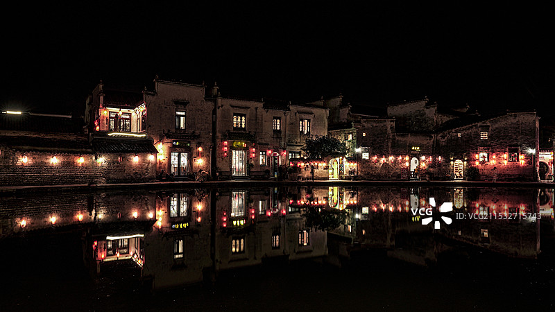 安徽宏村月沼夜景图片素材
