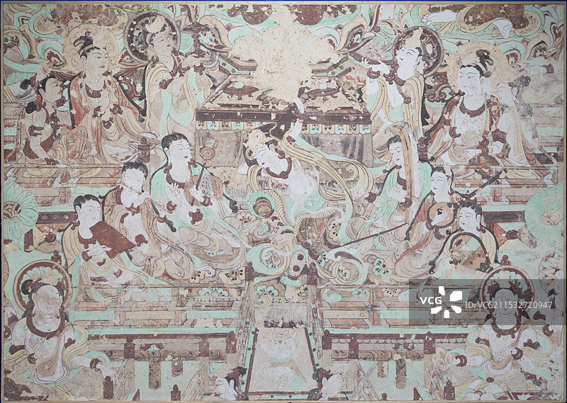 深圳市当代艺术与城市规划馆 敦煌美学与世界的连接  反弹琵琶舞乐图 莫高窟第112窟图片素材