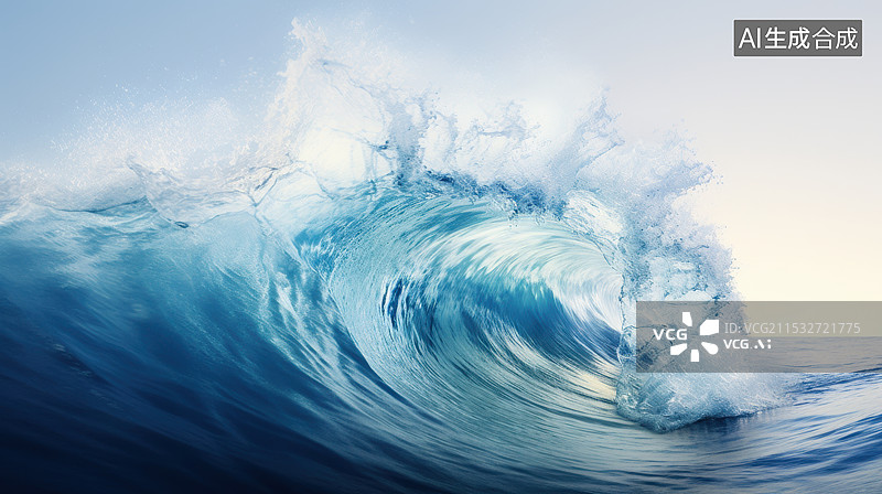【AI数字艺术】翻滚的蓝色海洋图片素材