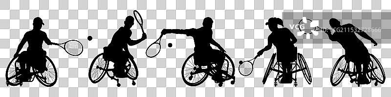 一组网球运动员的剪影图片素材