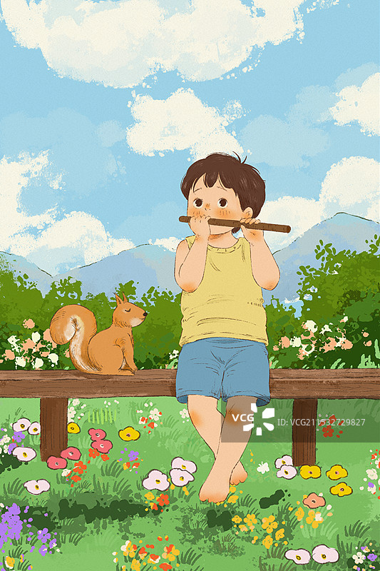 吹笛子的小男孩图片素材