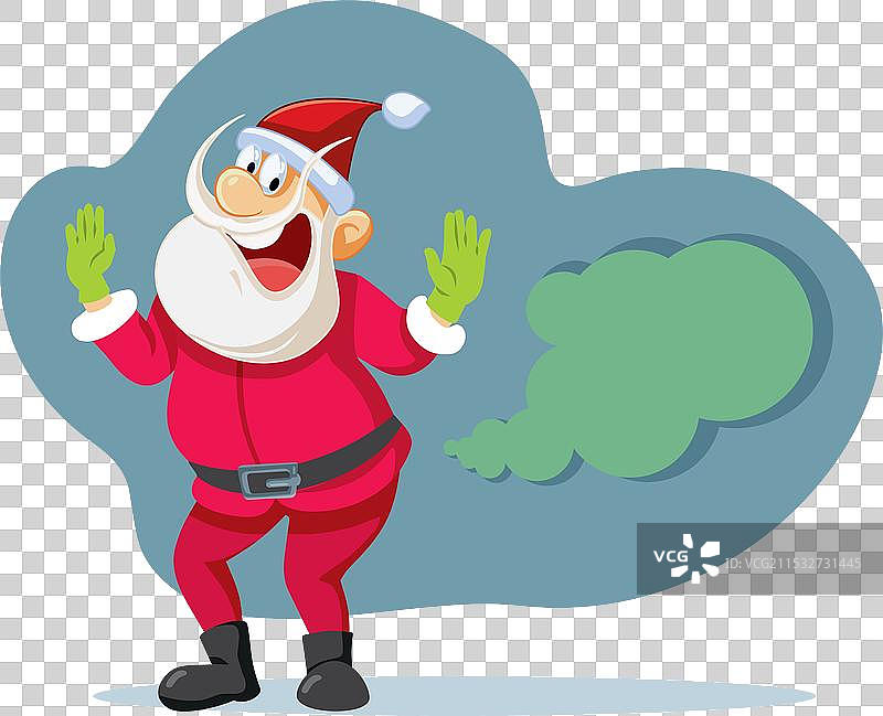 搞笑的圣诞老人放屁卡通角色设计图片素材