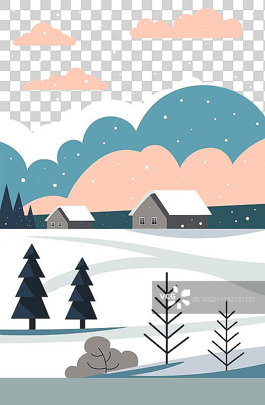温馨的小屋坐落在雪白的田野中图片素材