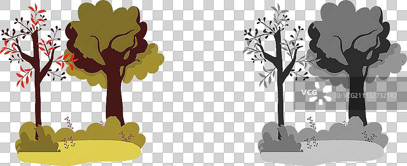 秋季海洋中的抽象色彩树木画作图片素材