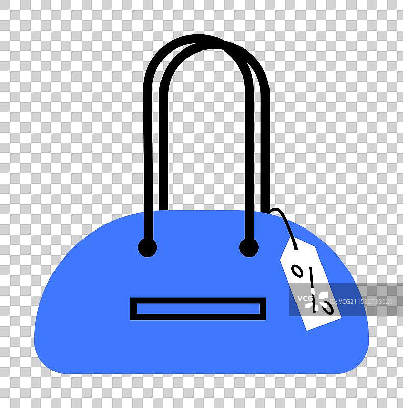 时尚的蓝色手提包，带有折扣标签图片素材