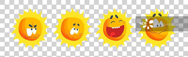 搞笑的太阳角色，带有光芒和面部表情图片素材