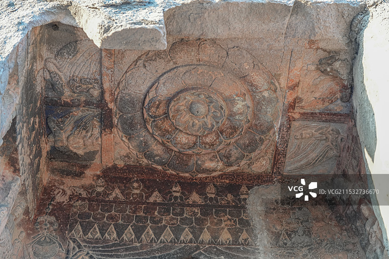 山西大同云冈石窟 莲花石刻图片素材