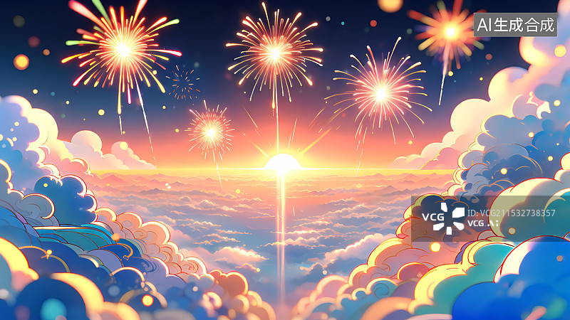【AI数字艺术】天空中的烟花插画图片素材