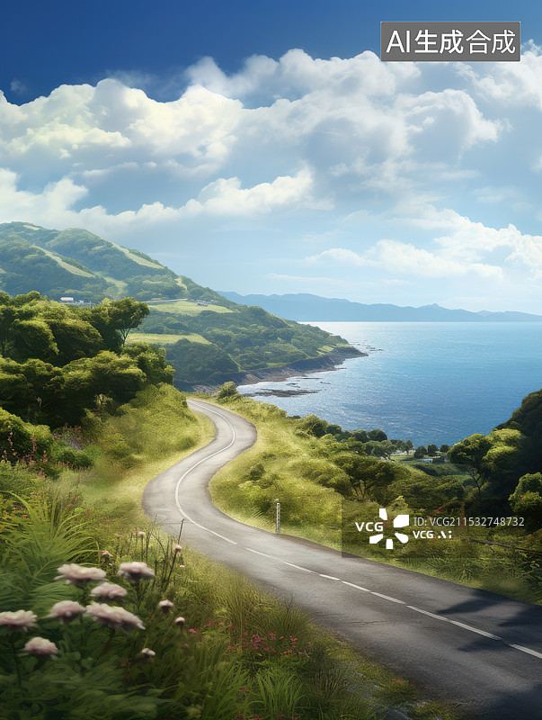 【AI数字艺术】夏日午后乡村路插画图片素材
