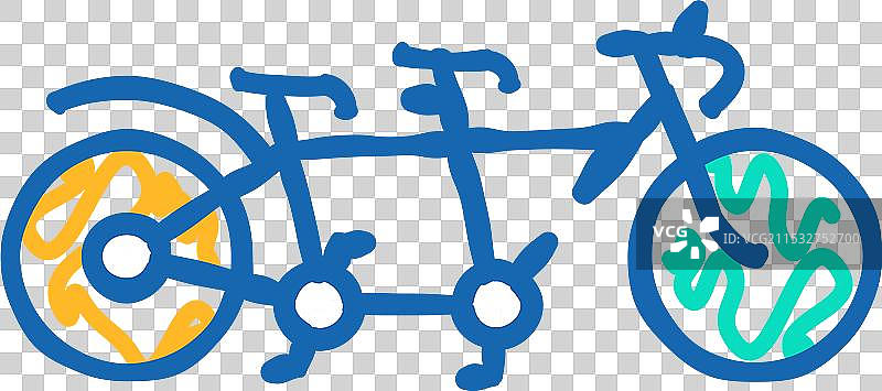 情侣骑行的双人自行车图标涂鸦图片素材
