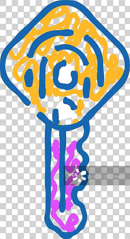 带指纹扫描仪图标的钥匙涂鸦图片素材