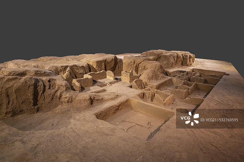 河北博物院（河北省博物馆）“河北商代文明”展：藁城台西商代遗址沙盘—在藁城市台西等四个村庄之间图片素材