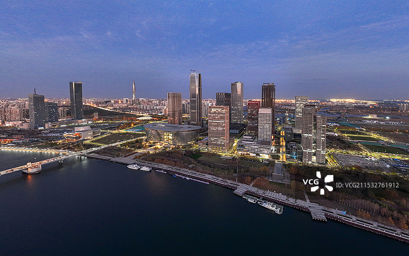 天津滨海新区于家堡傍晚航拍图片素材