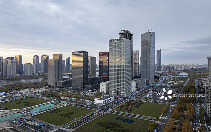 天津滨海新区于家堡傍晚航拍图片素材