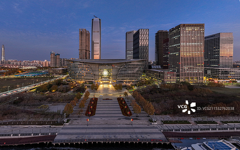 天津滨海新区于家堡傍晚航拍图片素材