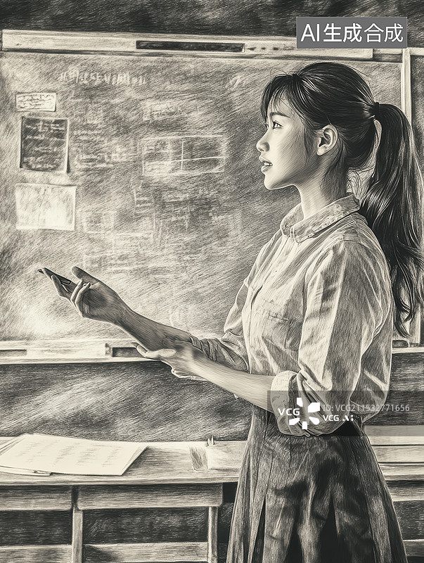 【AI数字艺术】手绘线稿素描速写青年人在做商务汇报图片素材