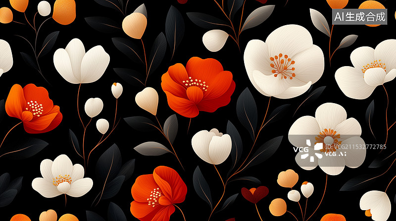 【AI数字艺术】暗色背景上的花朵背景图片素材