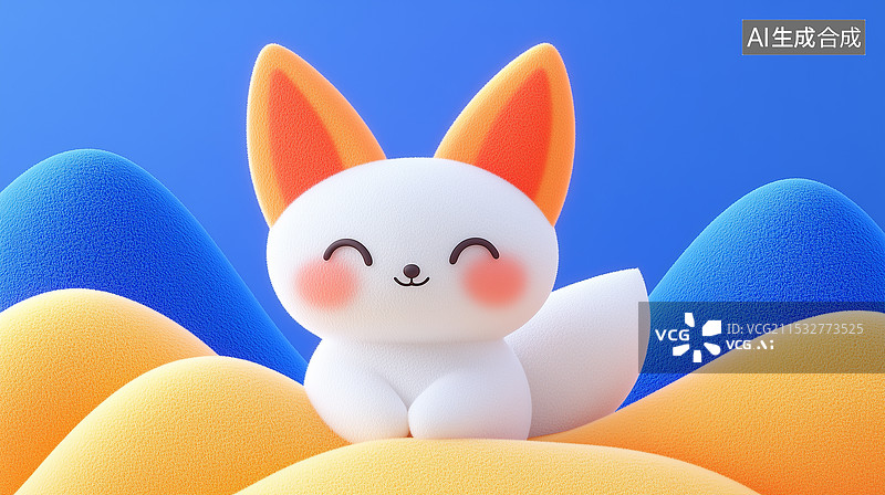 【AI数字艺术】3D羊毛毡风格卡通系列耳廓狐狸图片素材