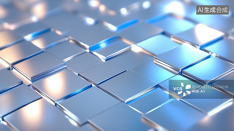 【AI数字艺术】蓝色金属方块质感背景图片素材