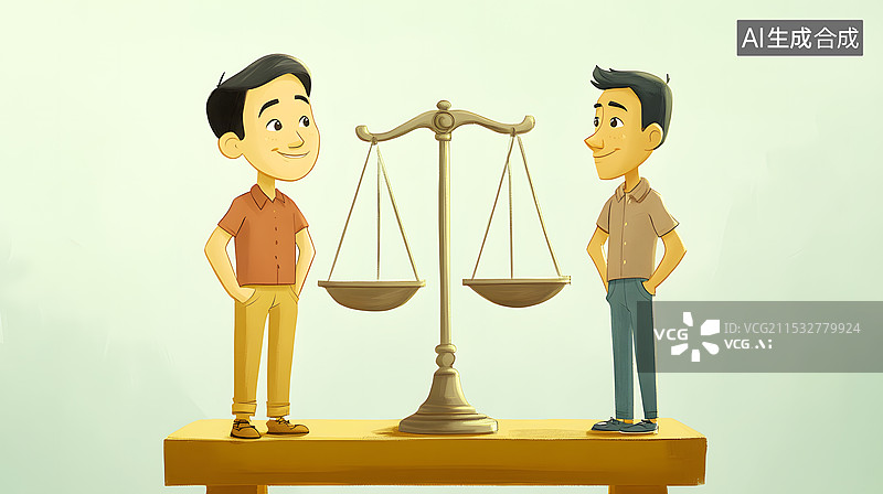 【AI数字艺术】AIGC：天平秤两边的人 对立的两个人图片素材