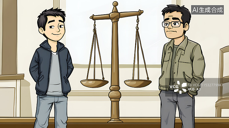 【AI数字艺术】AIGC：两个男人站在天平秤的两面图片素材