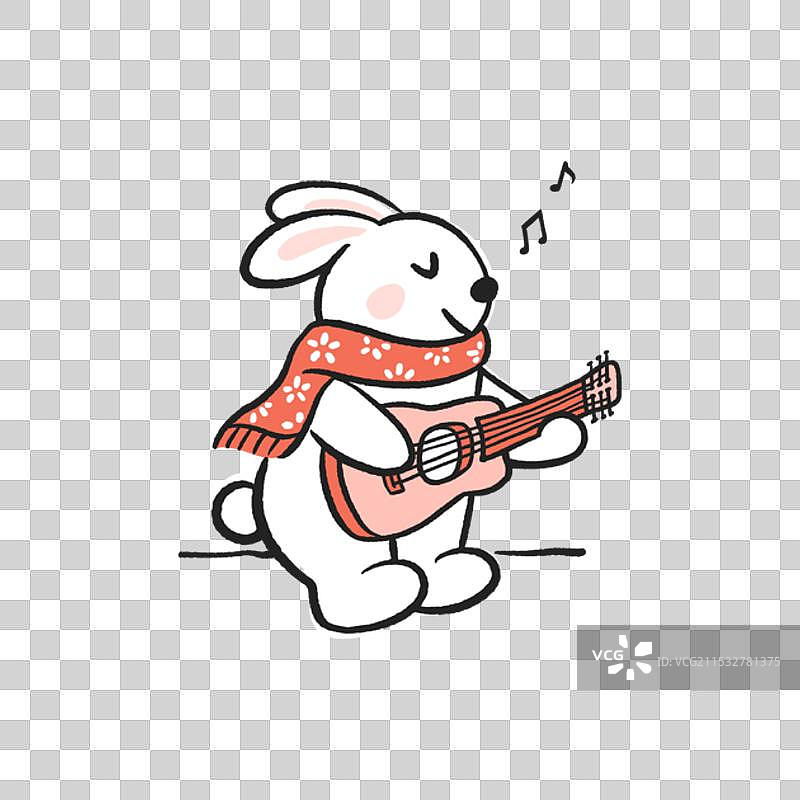 弹吉他的小兔子—可爱图片素材