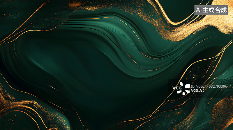 【AI数字艺术】墨绿颜料与金箔流淌奢华质感背景图片素材