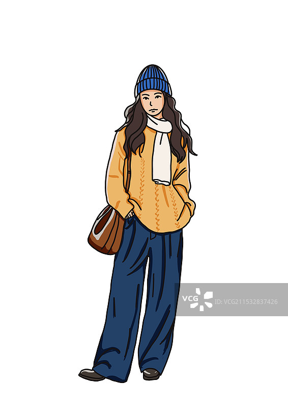 涂鸦风时尚女全身扁平插画图片素材