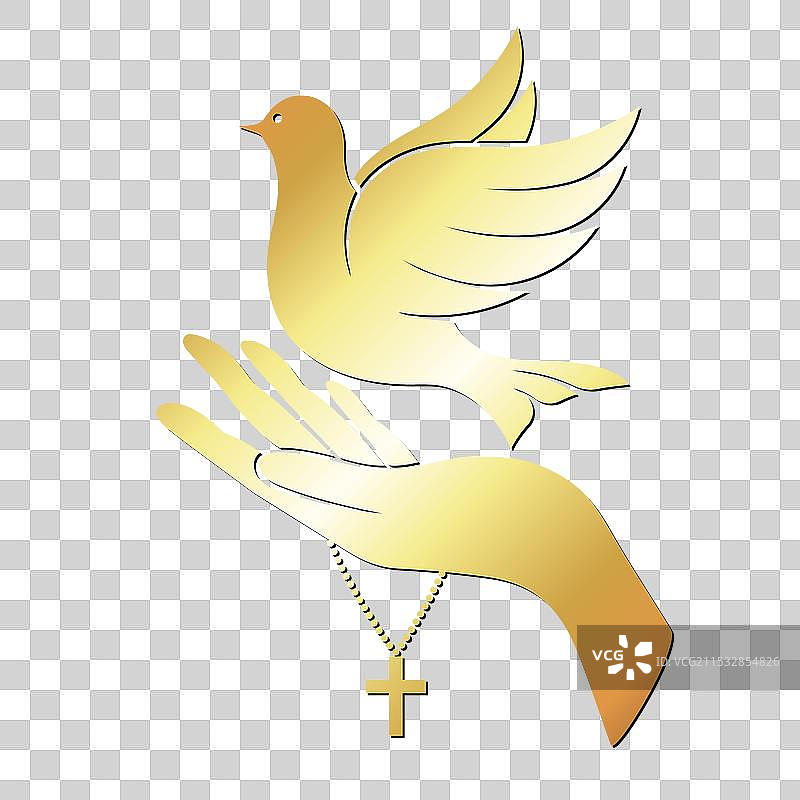 手握着基督教十字架和和平鸽图片素材