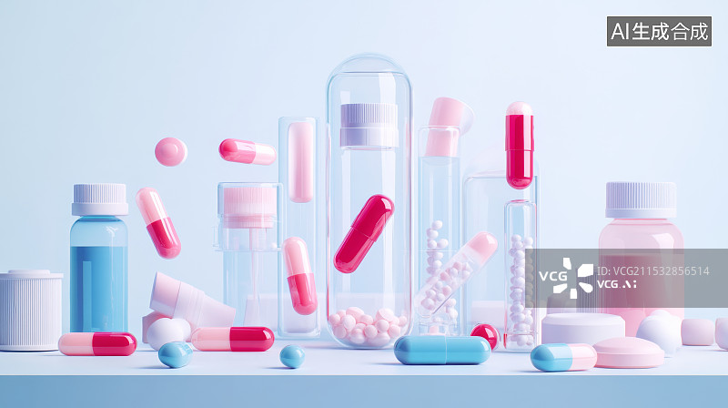 【AI数字艺术】医疗保健，生病吃药，药丸，胶囊图片素材