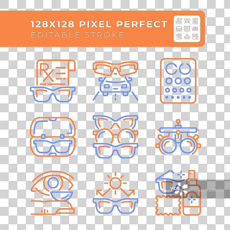 眼部护理和视力护理双色线条图标集图片素材