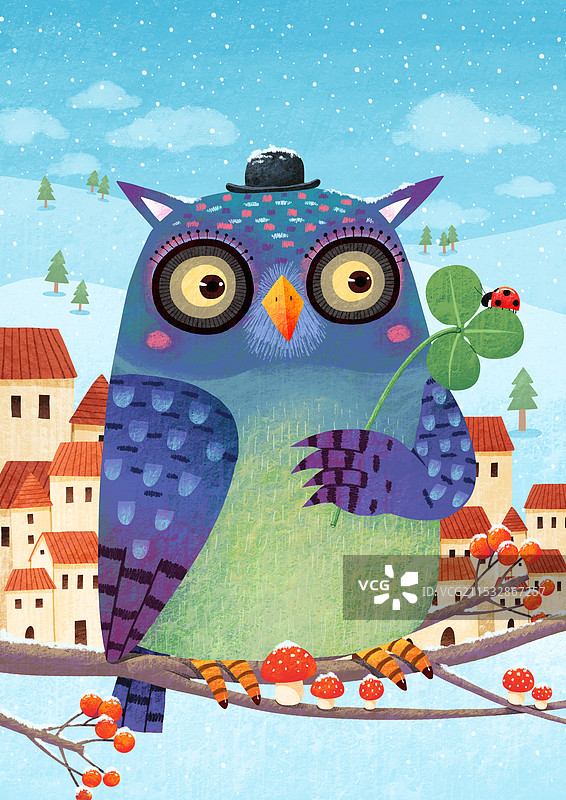 动物主题插画 站在树枝上的猫头鹰图片素材