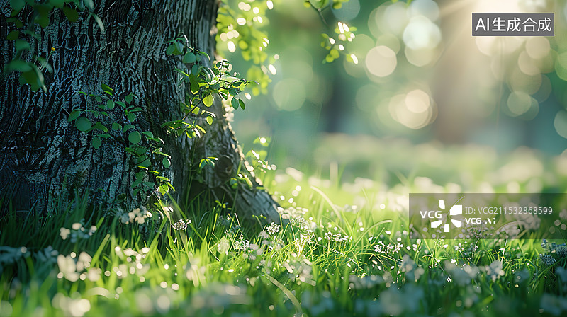 【AI数字艺术】夏日黄昏阳光照在草坪上唯美背景图片素材
