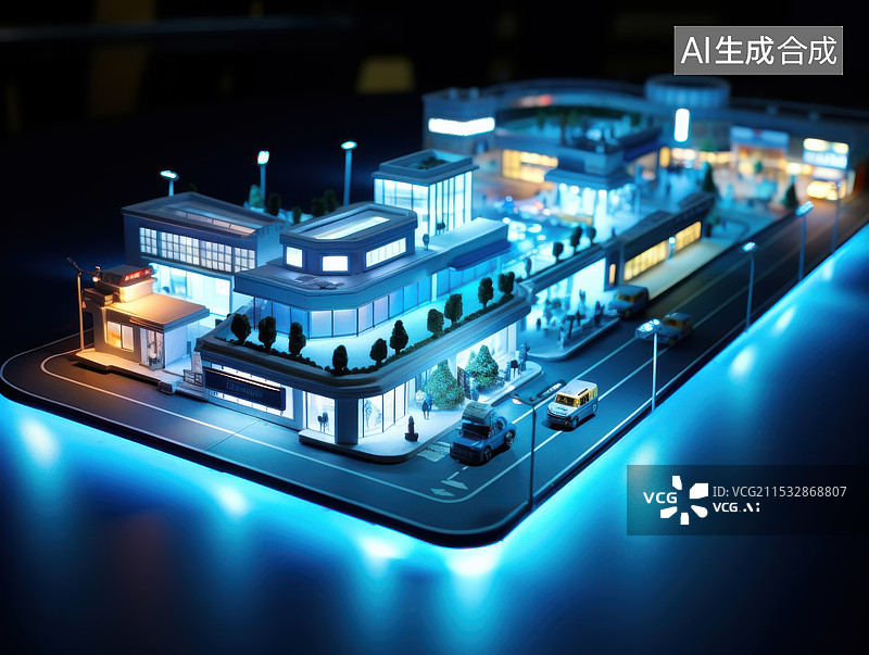【AI数字艺术】未来都市夜景模型——炫彩灯光下的城市规划图片素材