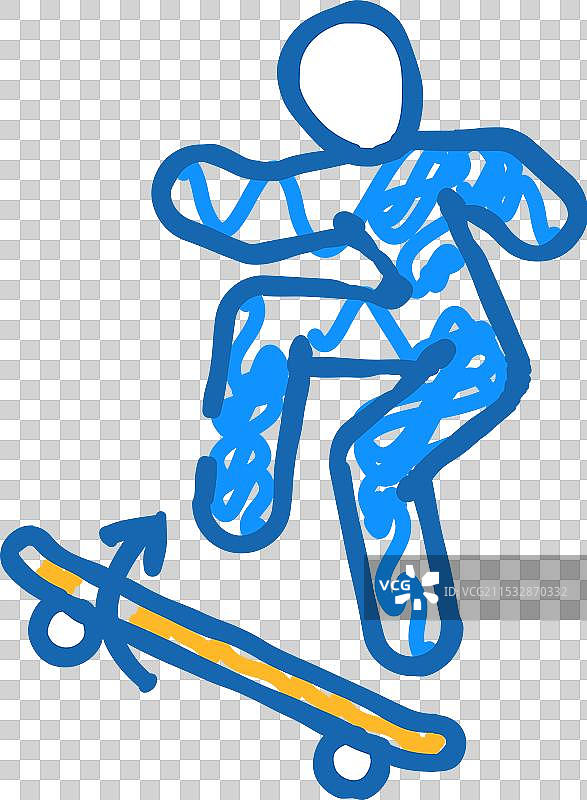 滑板运动图标涂鸦风格的踢翻动作图片素材