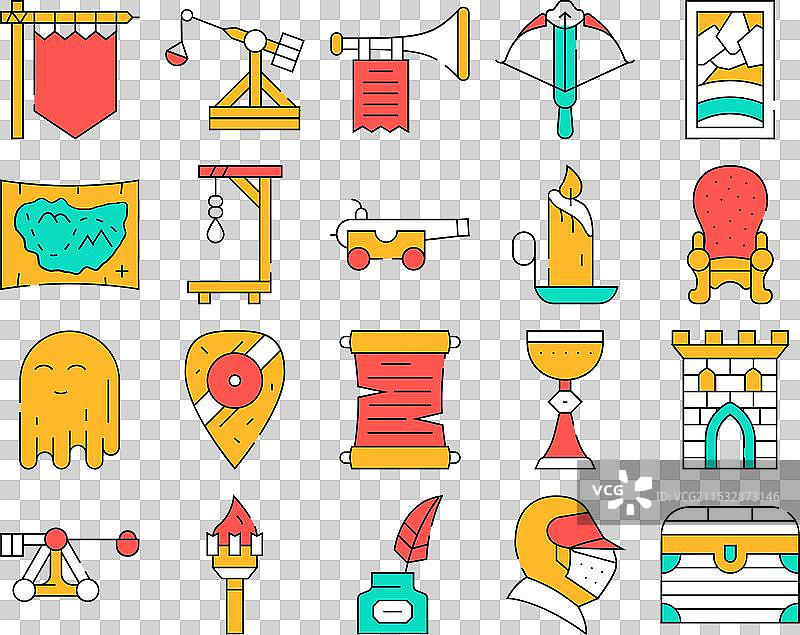 中世纪中世纪时期图标集合图片素材