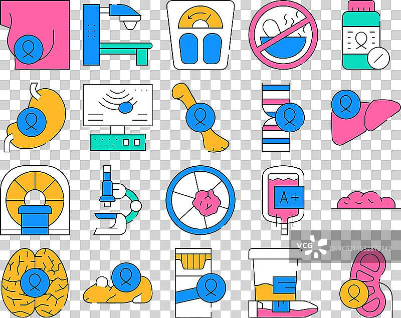 oncology examination collection icons set图片素材