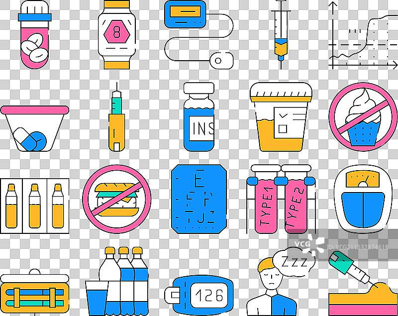 糖尿病治疗不当图标集合图片素材